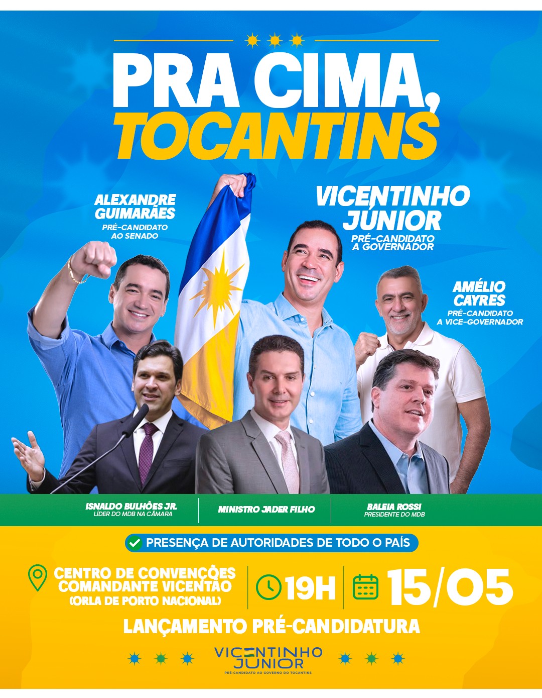 Dia 15 de maio em Porto Nacional,  PSDB e MDB farão lançamento oficial da pré-candidatura de Vicentinho Júnior ao governo do Tocantins