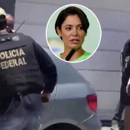 Michelle Bolsonaro (detalhe), tentou tomar celular de agente da PF