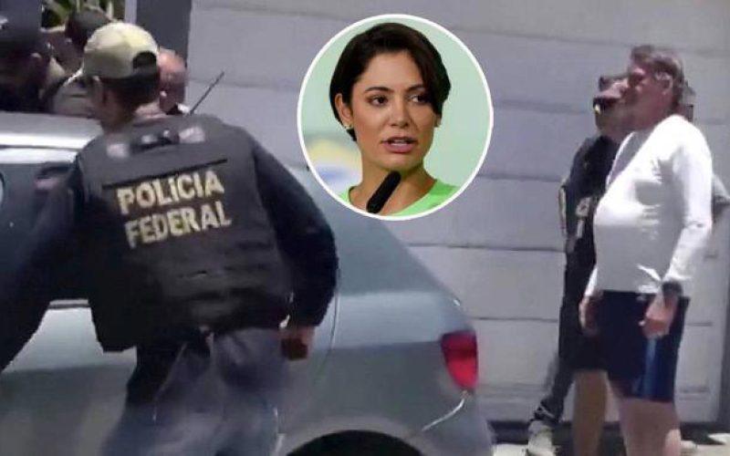Michelle Bolsonaro (detalhe), tentou tomar celular de agente da PF