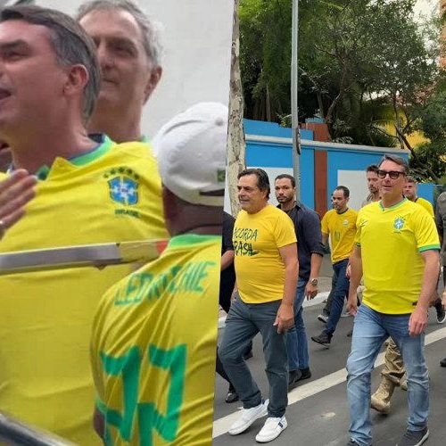 Flávio usa colete à prova de balas em manifestação contra Lula