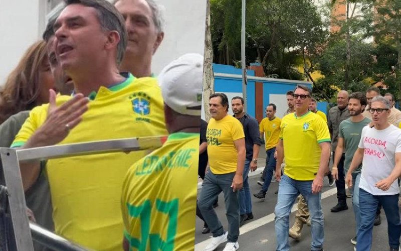 Flávio usa colete à prova de balas em manifestação contra Lula