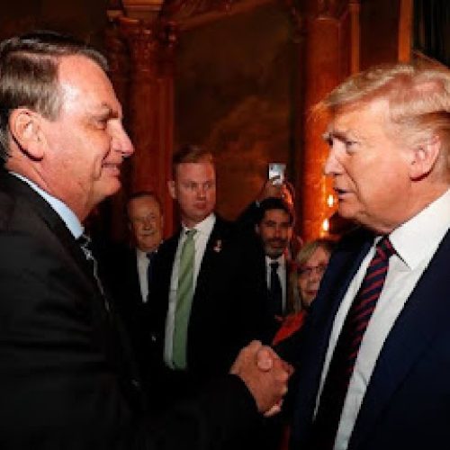 Bolsonaro (primeira foto da esquerda para a direita)  tenta a qualquer custo ir à posse do republicano Donald Trump