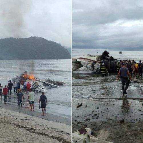 Veja momento em que avião ultrapassa pista e termina no mar de Ubatuba